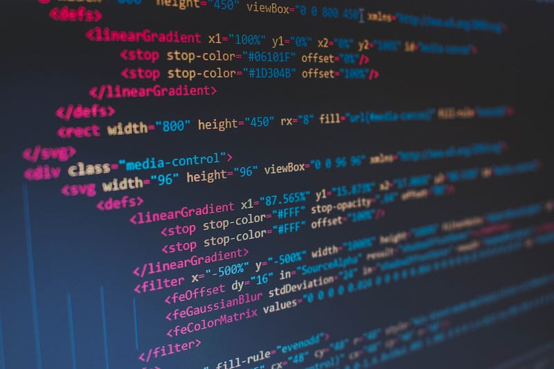 Computer screen with color-coded programming language
